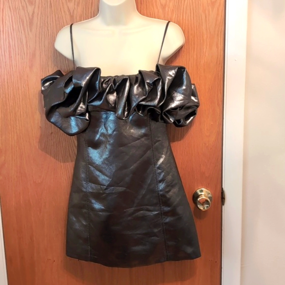 NWT ZARA Voluminous Mini Dress Metallic Gray Size M